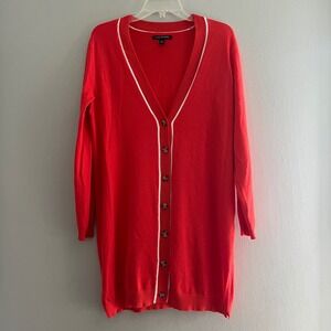 41 Hawthorn Womens Red Longline V-Neck Button Front Cardigan Sweater Size Medium